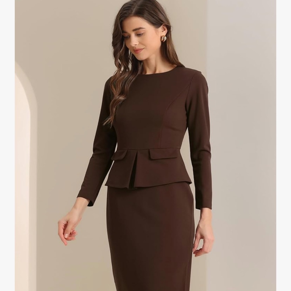 Allegra K Women's Brown Peplum Dress